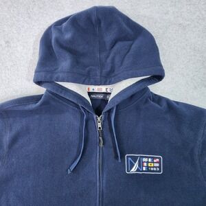 Nautica Spell Out‎ Sailing Crest Jacket Mens XL Blue Hooded Full Zip Coat